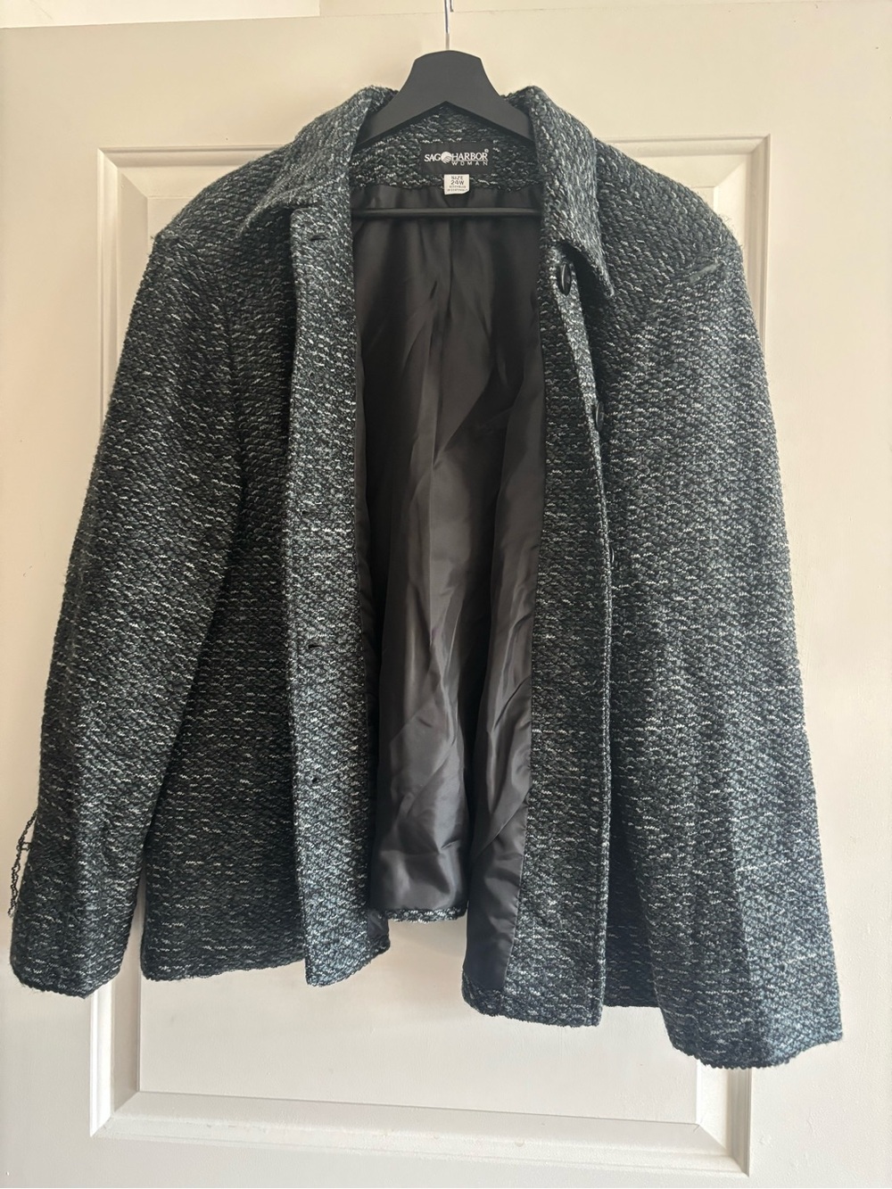 Sag Harbor Women’s Black and Gray Tweed Pea Coat